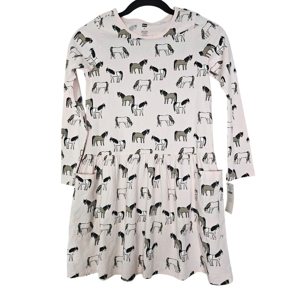 NEW Tea 10 Pale Pink Cotton Horse Dress Casual Preppy Play Long Sleeve